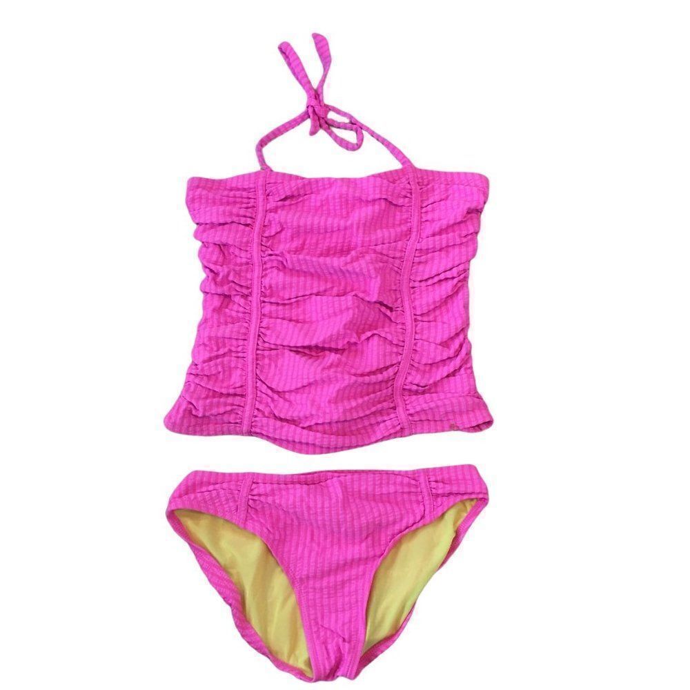 Jessica Simpson young girls 2 piece bathing suit in bright pink